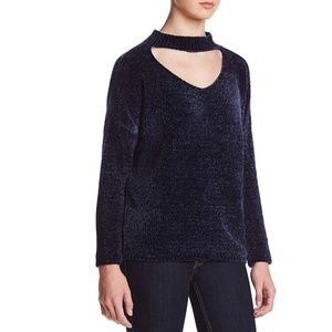Womens No Comment Chenille Gigi Choker Sweater Size Large  Navy Blue NWT